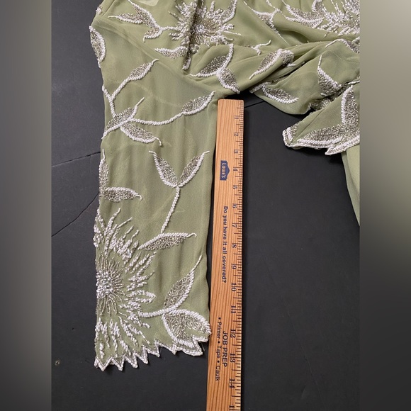 J Kara Women's Scoop Neck with 3/4 Sleeve Beaded Top Long Formal Dress - Picture 8 of 16